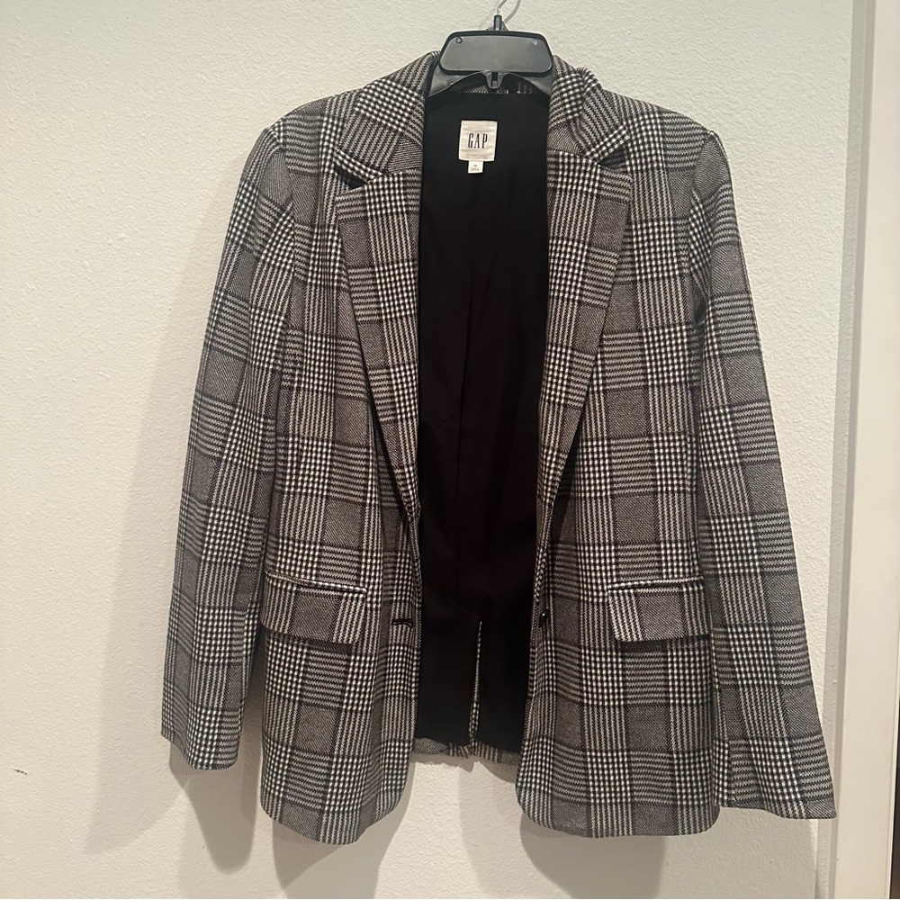 GAP Women's Black and White Checkered Blazer